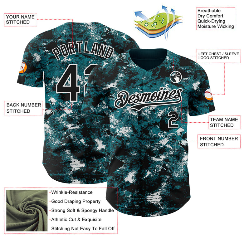Custom Tie Dye Black-White 3D Authentic Baseball Jersey