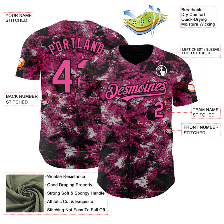 Custom Tie Dye Pink-Black 3D Authentic Baseball Jersey