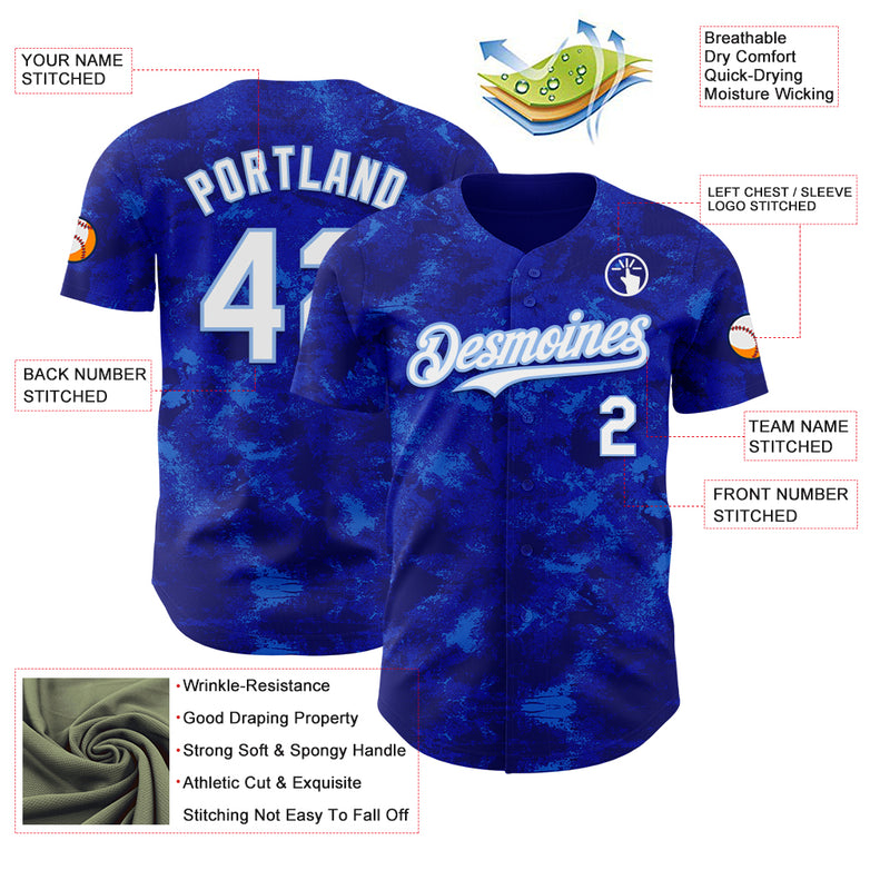 Custom Tie Dye White-Light Blue 3D Authentic Baseball Jersey