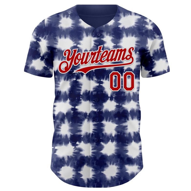 Custom Tie Dye Red-White Shibori Pattern Authentic Baseball Jersey