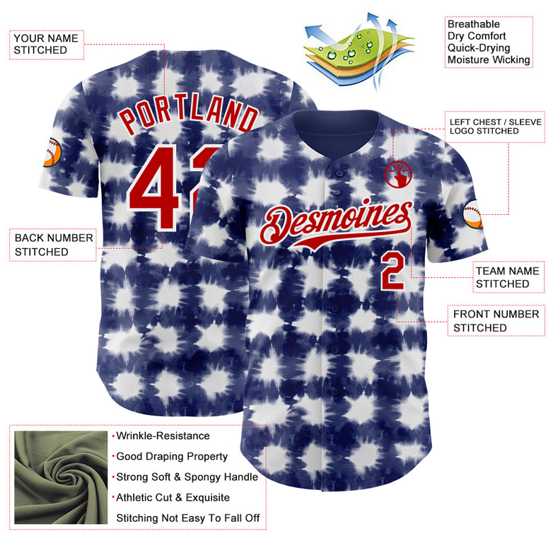 Custom Tie Dye Red-White Shibori Pattern Authentic Baseball Jersey