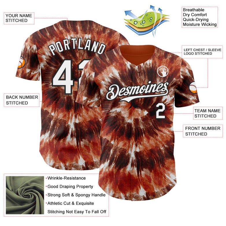Custom Tie Dye White-Black Shibori Pattern Authentic Baseball Jersey