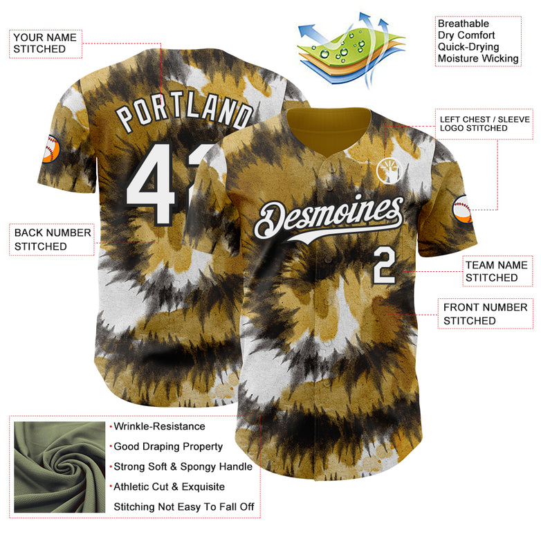 Custom Tie Dye White-Black Shibori Pattern Authentic Baseball Jersey