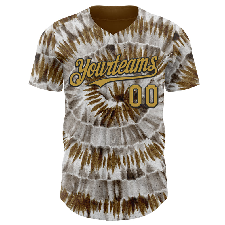 Custom Tie Dye Old Gold-Black Shibori Pattern Authentic Baseball Jersey