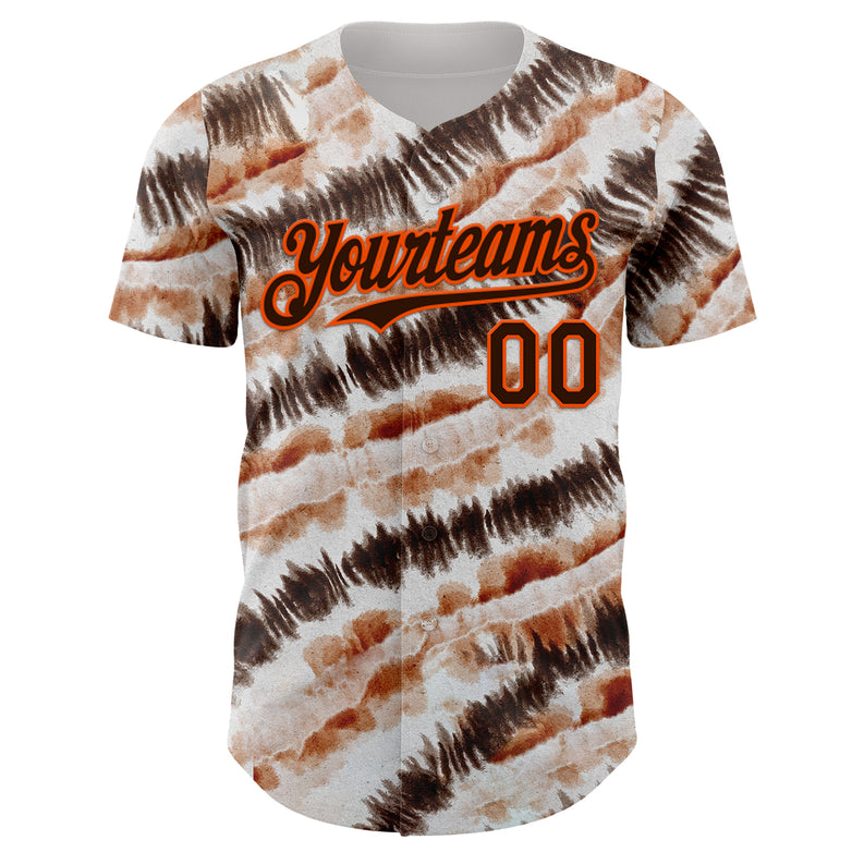 Custom Tie Dye Brown-Orange Shibori Pattern Authentic Baseball Jersey