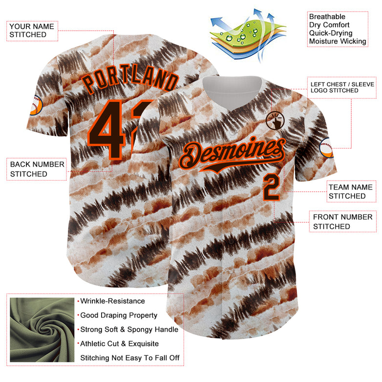 Custom Tie Dye Brown-Orange Shibori Pattern Authentic Baseball Jersey