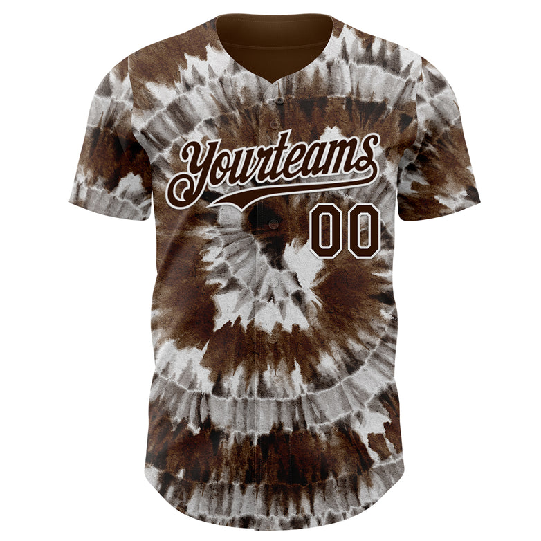 Custom Tie Dye Brown-White Shibori Pattern Authentic Baseball Jersey