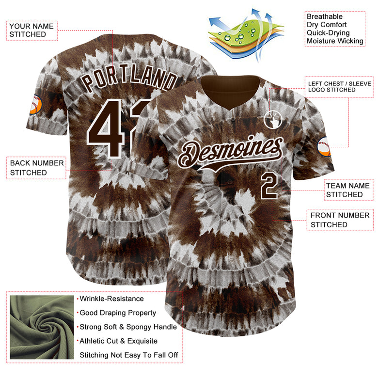 Custom Tie Dye Brown-White Shibori Pattern Authentic Baseball Jersey