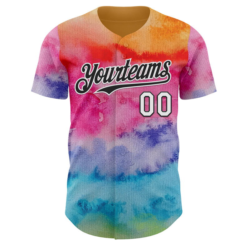 Custom Tie Dye White-Black Shibori Pattern Authentic Baseball Jersey