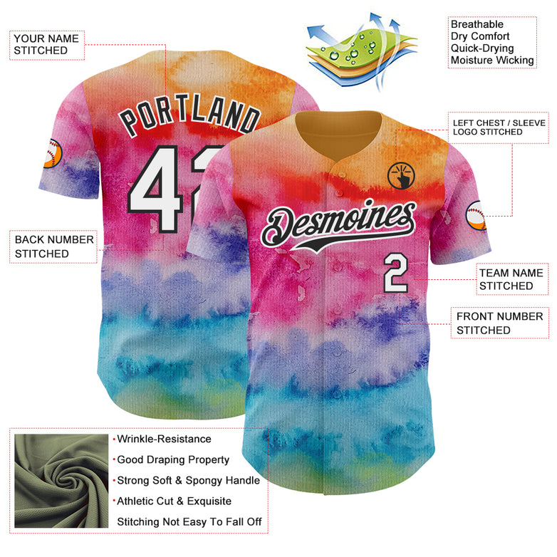 Custom Tie Dye White-Black Shibori Pattern Authentic Baseball Jersey