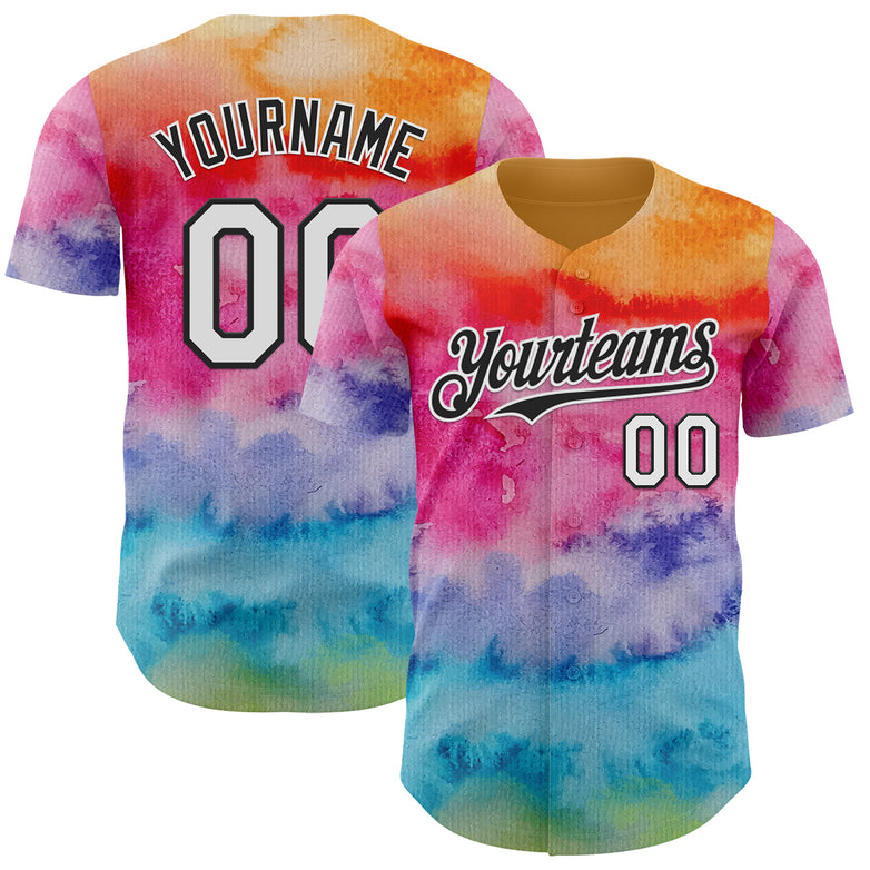 Custom Tie Dye White-Black Shibori Pattern Authentic Baseball Jersey