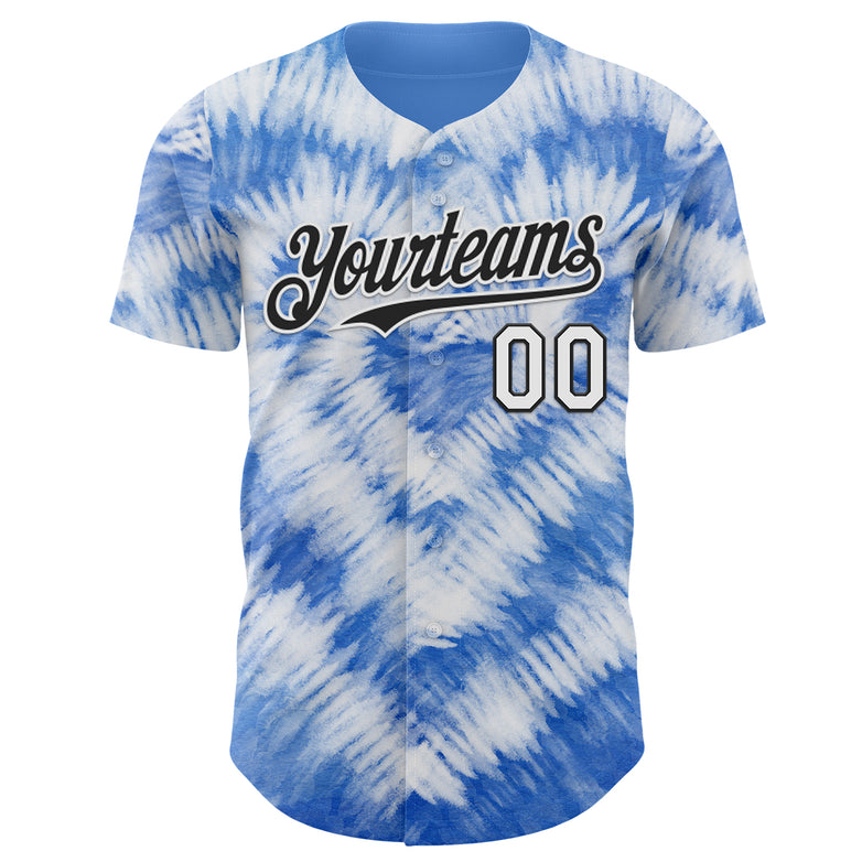 Custom Tie Dye White-Black Shibori Pattern Authentic Baseball Jersey