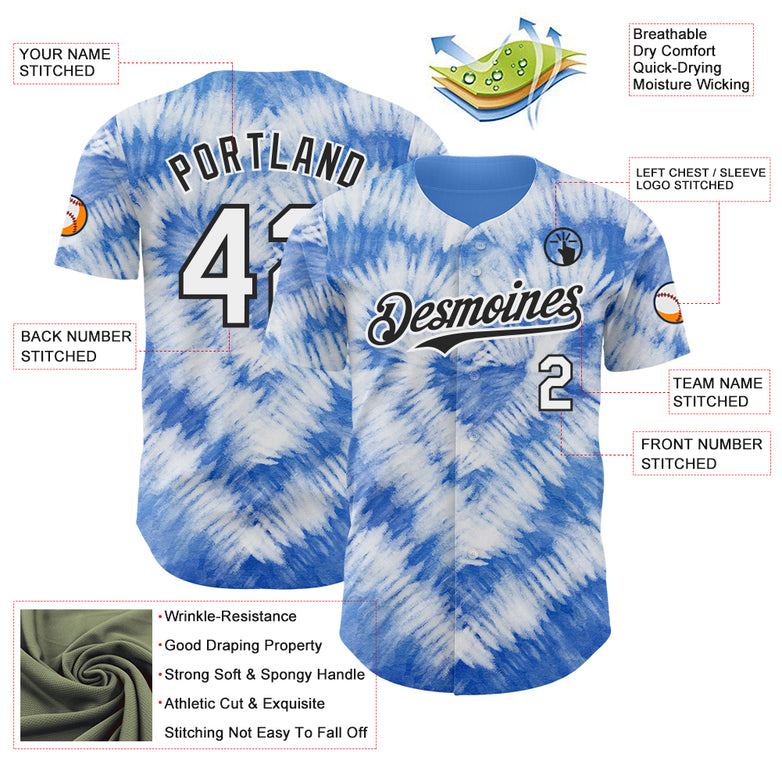 Custom Tie Dye White-Black Shibori Pattern Authentic Baseball Jersey