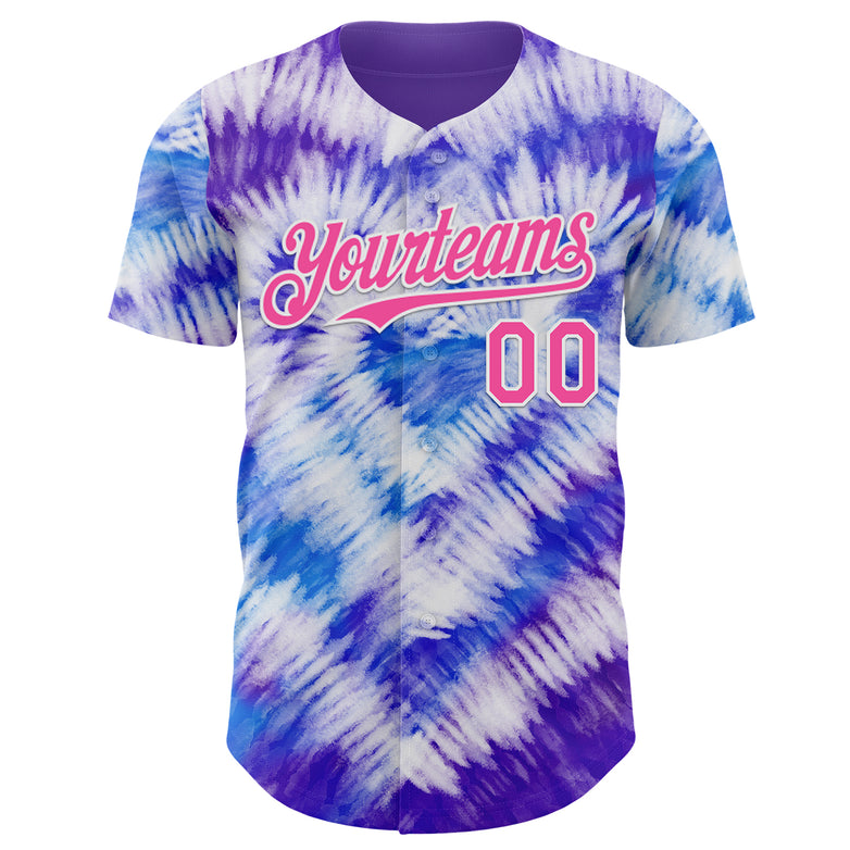 Custom Tie Dye Pink-White Shibori Pattern Authentic Baseball Jersey