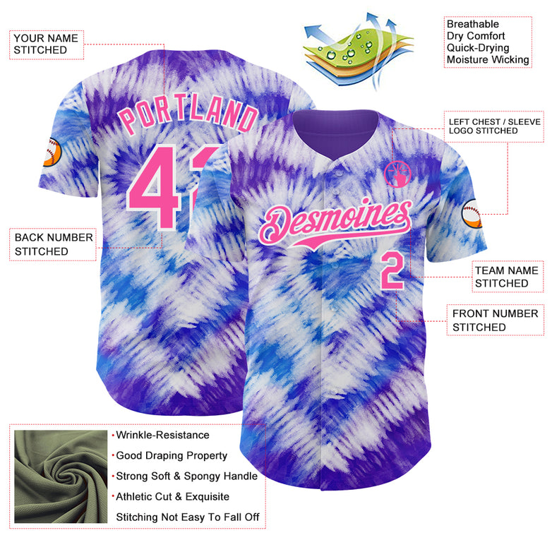 Custom Tie Dye Pink-White Shibori Pattern Authentic Baseball Jersey