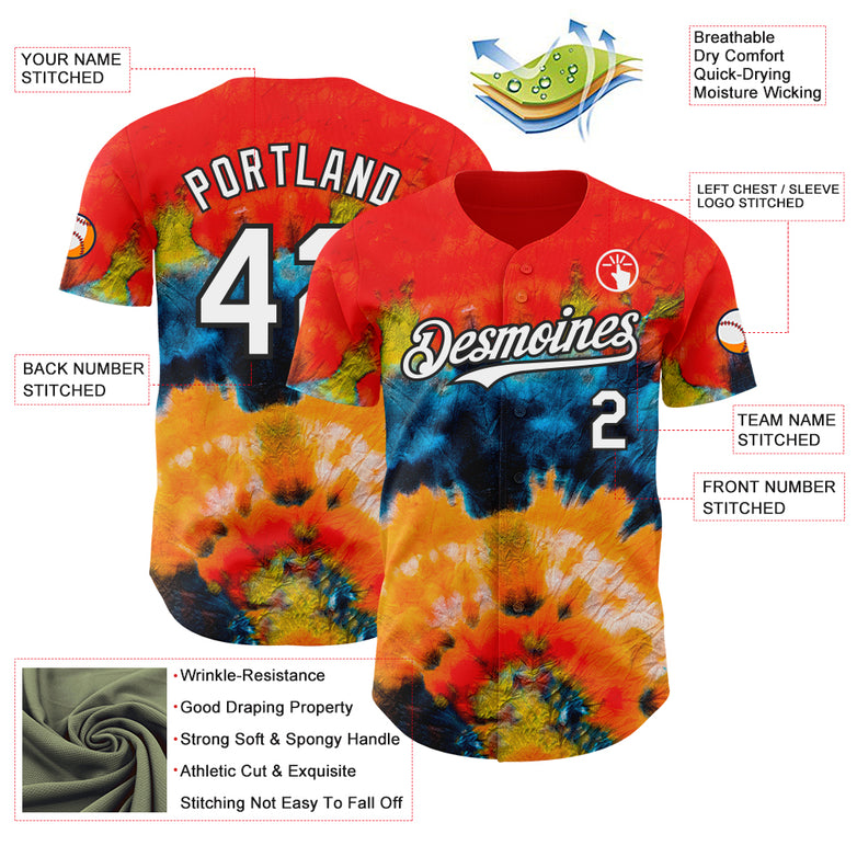 Custom Tie Dye White-Black Shibori Pattern Authentic Baseball Jersey