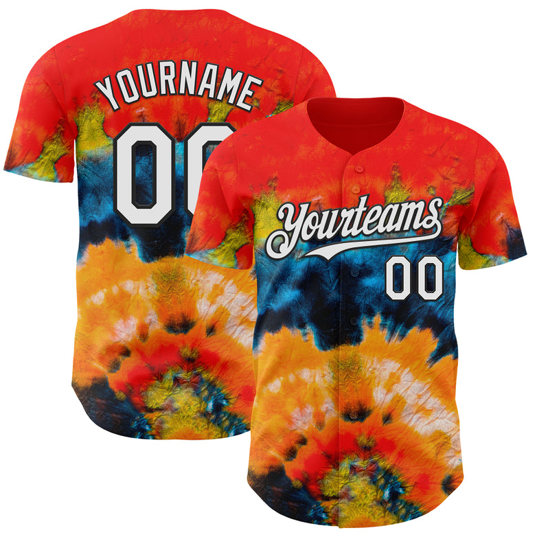Custom Tie Dye White-Black Shibori Pattern Authentic Baseball Jersey