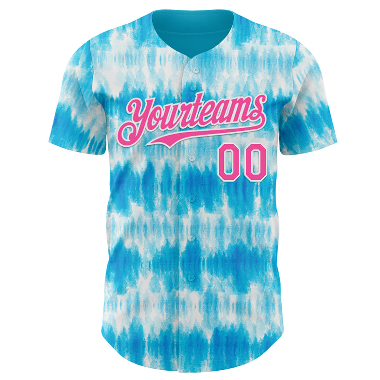 Custom Tie Dye Pink-White Shibori Pattern Authentic Baseball Jersey