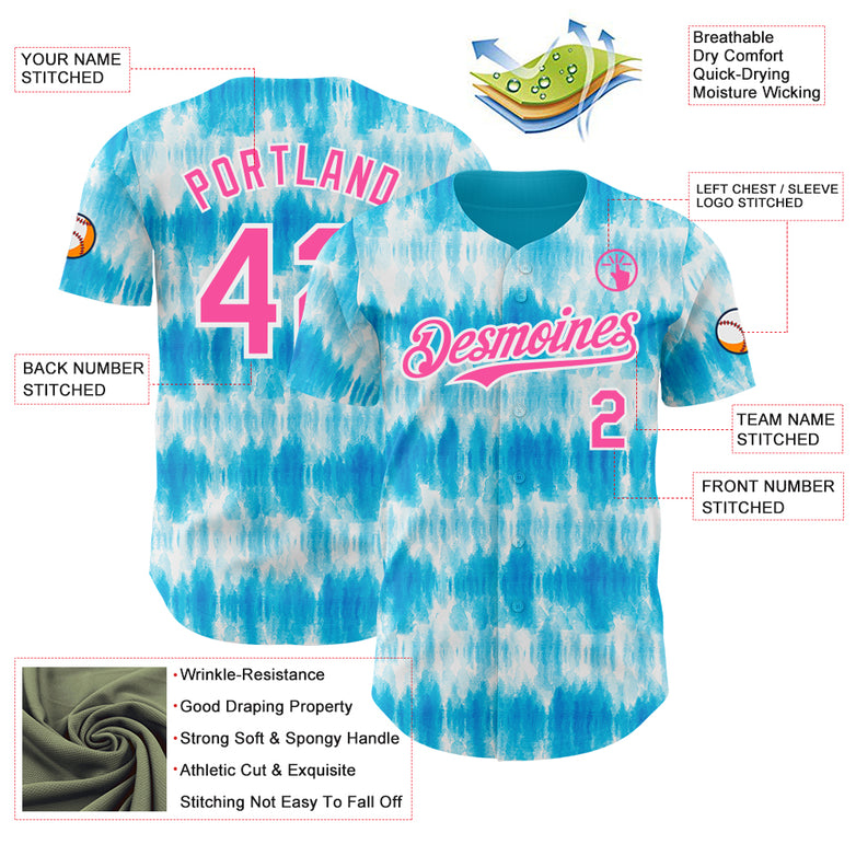 Custom Tie Dye Pink-White Shibori Pattern Authentic Baseball Jersey