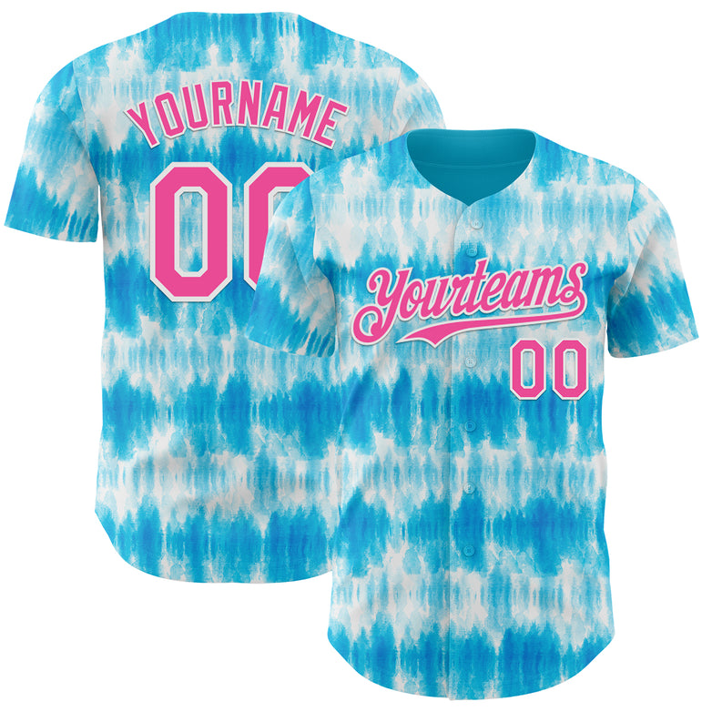 Custom Tie Dye Pink-White Shibori Pattern Authentic Baseball Jersey
