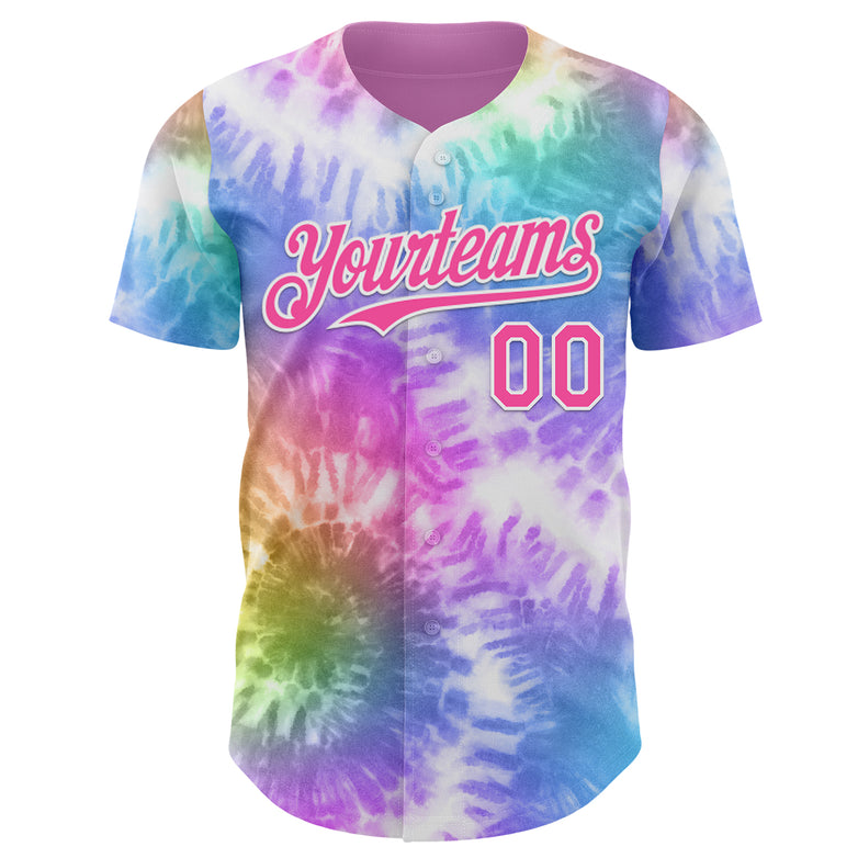 Custom Tie Dye Pink-White Shibori Pattern Authentic Baseball Jersey