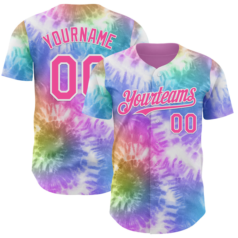 Custom Tie Dye Pink-White Shibori Pattern Authentic Baseball Jersey