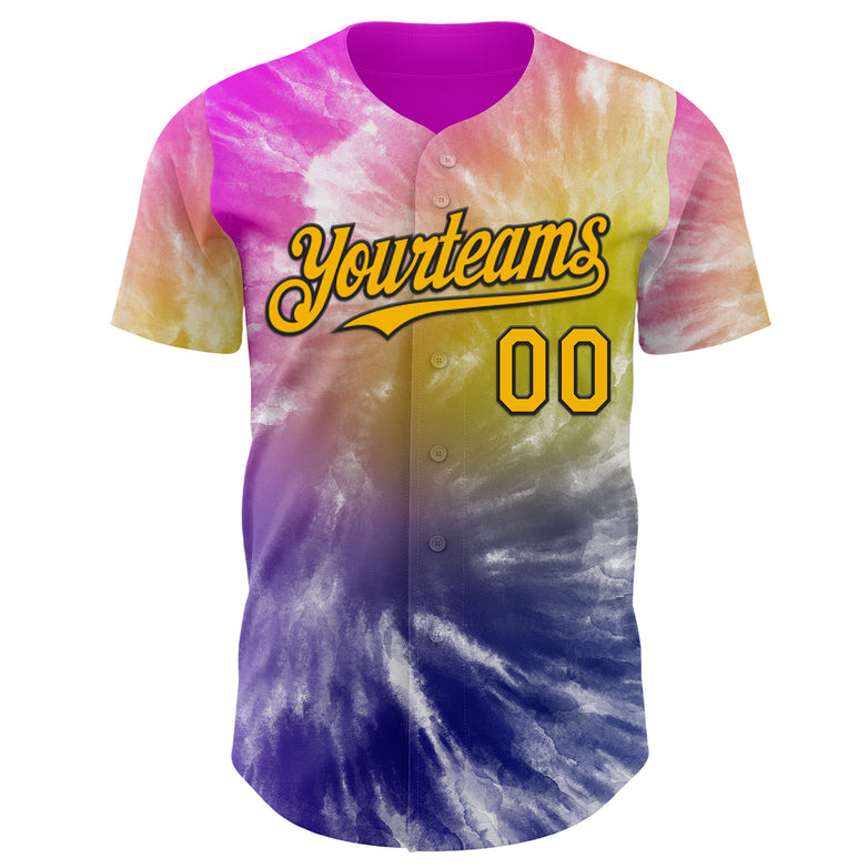 Custom Tie Dye Gold-Black Shibori Pattern Authentic Baseball Jersey
