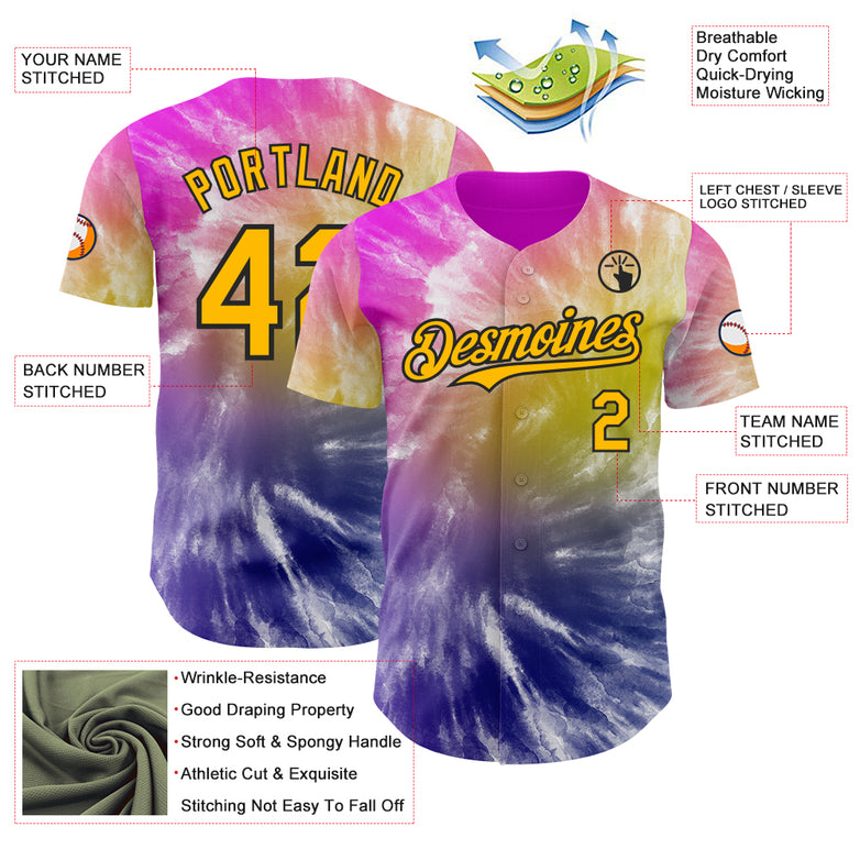 Custom Tie Dye Gold-Black Shibori Pattern Authentic Baseball Jersey