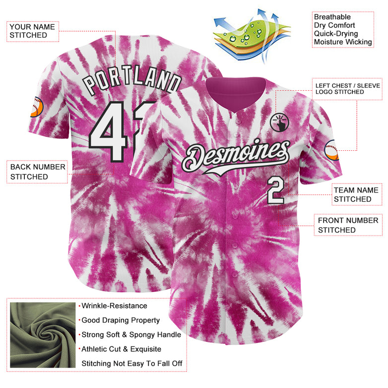 Custom Tie Dye White-Black Shibori Pattern Authentic Baseball Jersey