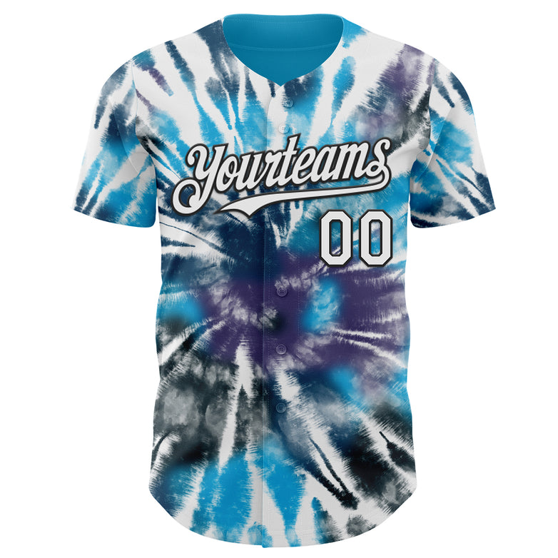 Custom Tie Dye White-Black Shibori Pattern Authentic Baseball Jersey