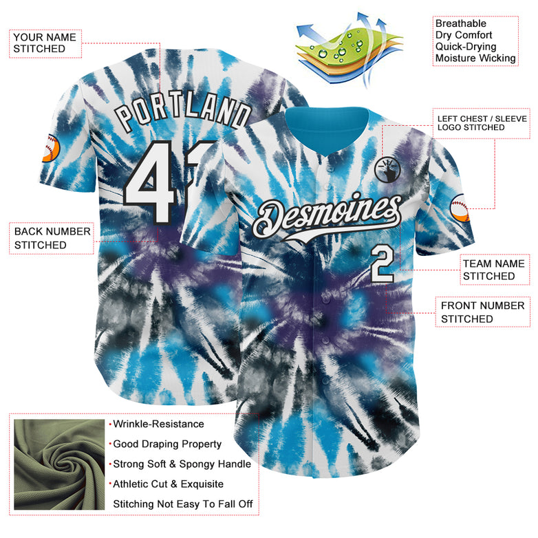 Custom Tie Dye White-Black Shibori Pattern Authentic Baseball Jersey