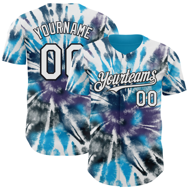 Custom Tie Dye White-Black Shibori Pattern Authentic Baseball Jersey