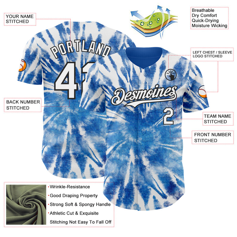 Custom Tie Dye White-Black Shibori Pattern Authentic Baseball Jersey