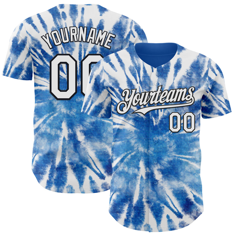 Custom Tie Dye White-Black Shibori Pattern Authentic Baseball Jersey