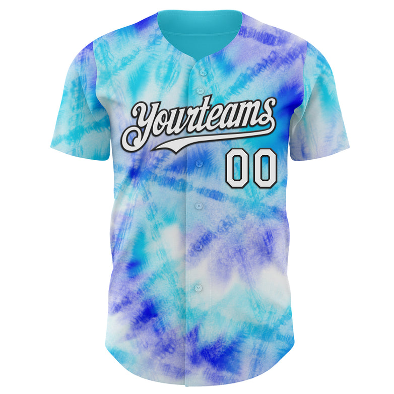 Custom Tie Dye White-Black Shibori Pattern Authentic Baseball Jersey