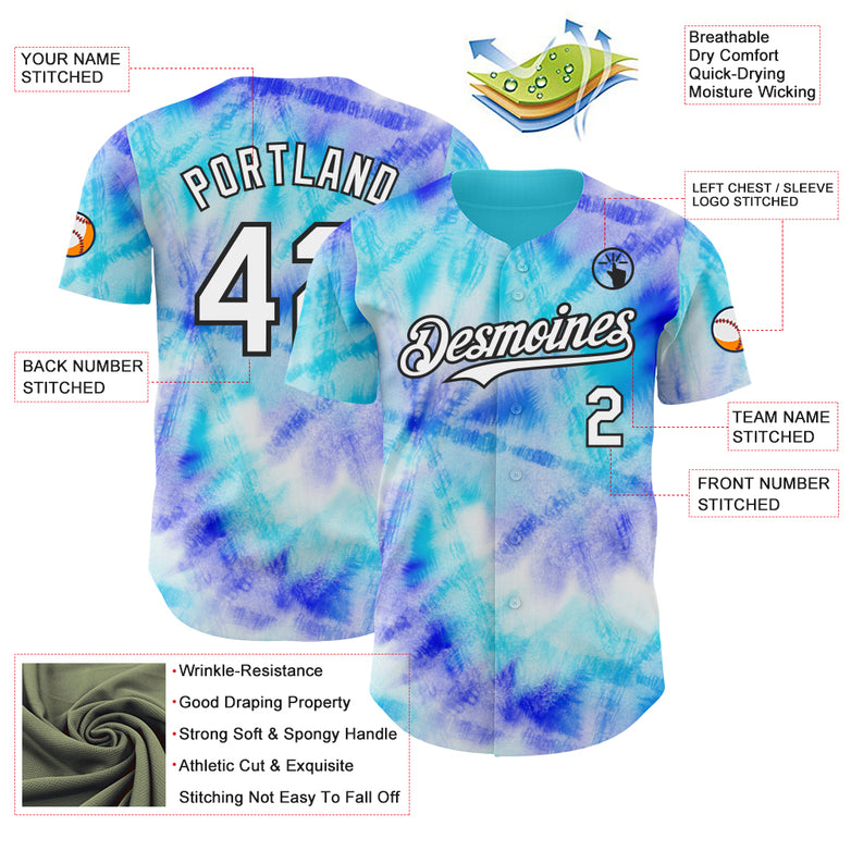 Custom Tie Dye White-Black Shibori Pattern Authentic Baseball Jersey