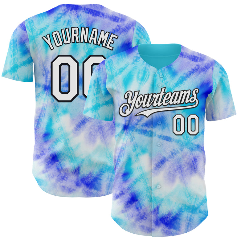 Custom Tie Dye White-Black Shibori Pattern Authentic Baseball Jersey