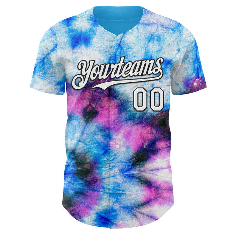 Custom Tie Dye White-Black Shibori Pattern Authentic Baseball Jersey