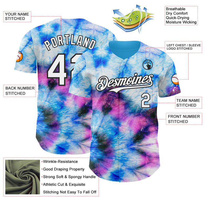 Custom Tie Dye White-Black Shibori Pattern Authentic Baseball Jersey