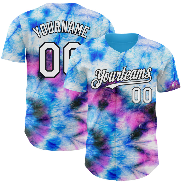 Custom Tie Dye White-Black Shibori Pattern Authentic Baseball Jersey