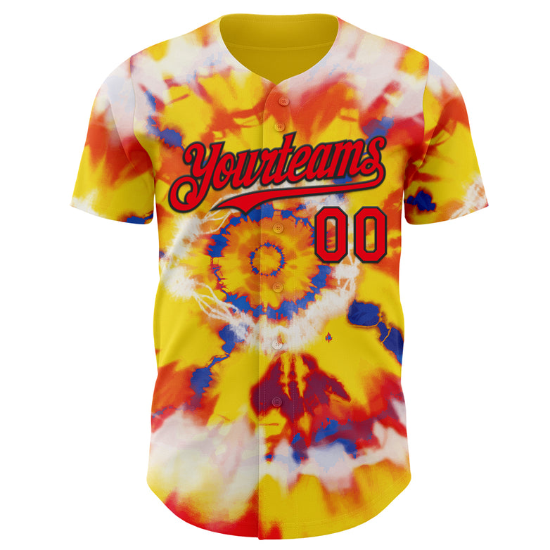 Custom Tie Dye Fire Red-Black Shibori Pattern Authentic Baseball Jersey
