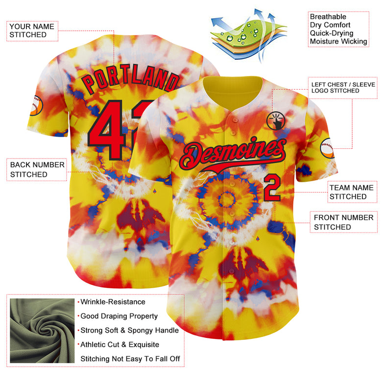 Custom Tie Dye Fire Red-Black Shibori Pattern Authentic Baseball Jersey