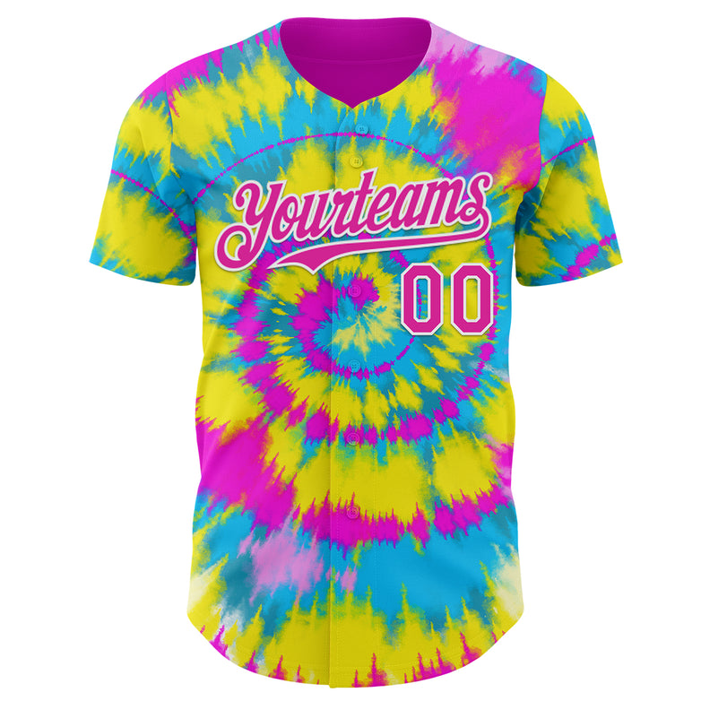 Custom Tie Dye Deep Pink-White Shibori Pattern Authentic Baseball Jersey