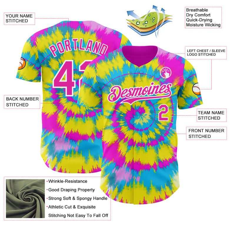 Custom Tie Dye Deep Pink-White Shibori Pattern Authentic Baseball Jersey