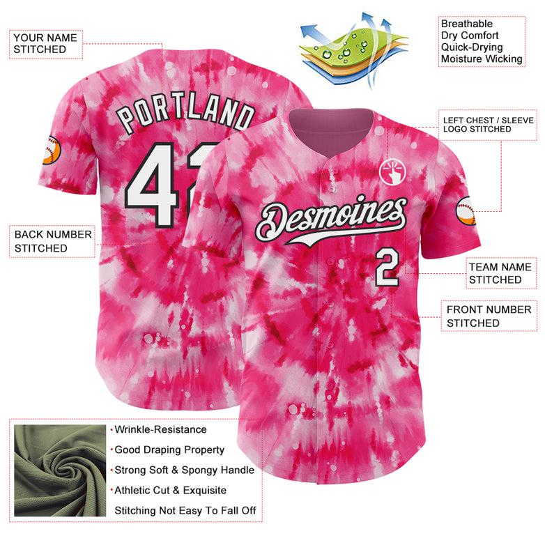 Custom Tie Dye White-Black Shibori Pattern Authentic Baseball Jersey