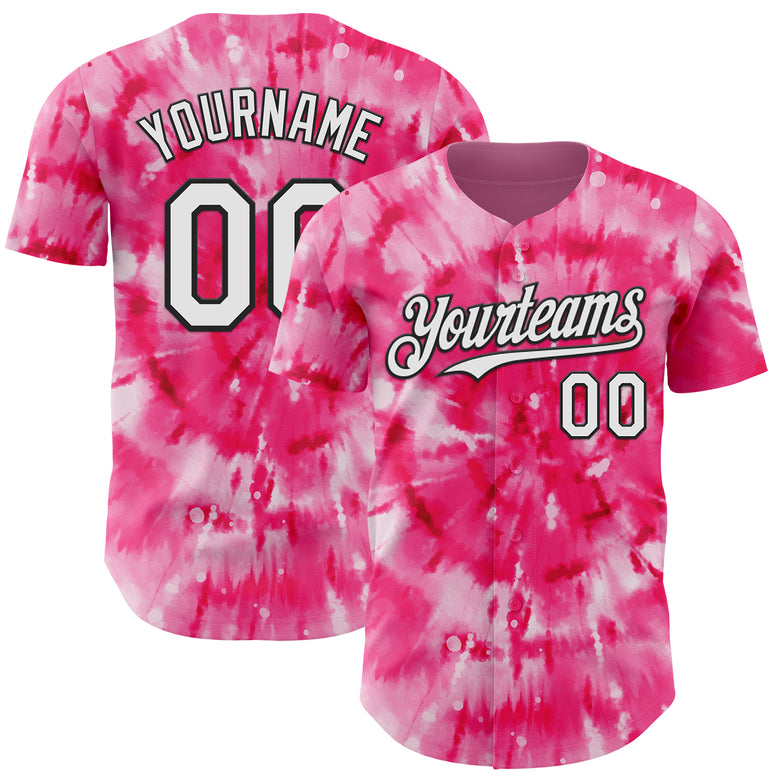 Custom Tie Dye White-Black Shibori Pattern Authentic Baseball Jersey