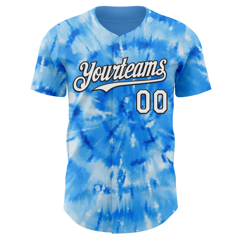 Custom Tie Dye White-Black Shibori Pattern Authentic Baseball Jersey