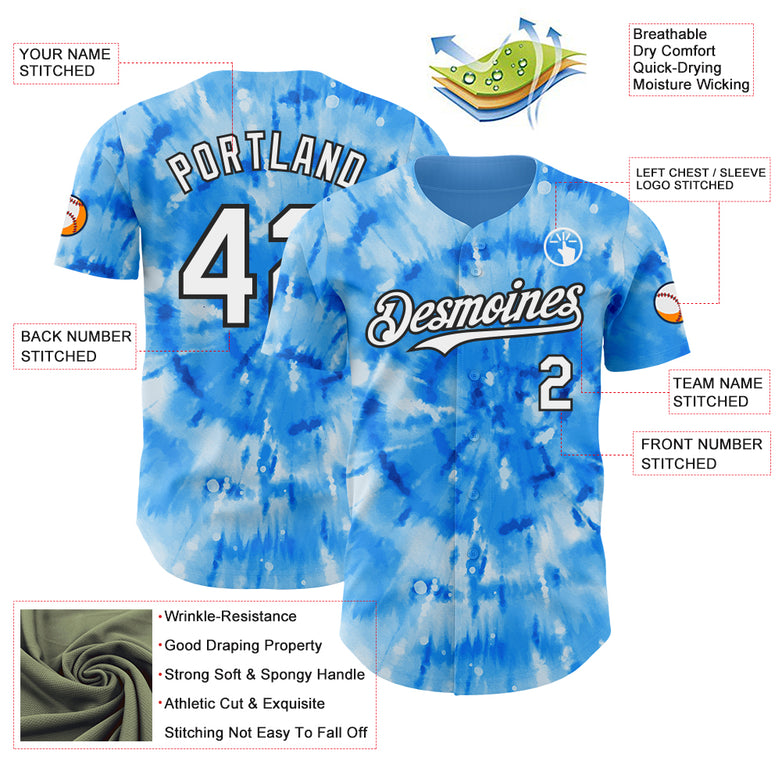 Custom Tie Dye White-Black Shibori Pattern Authentic Baseball Jersey