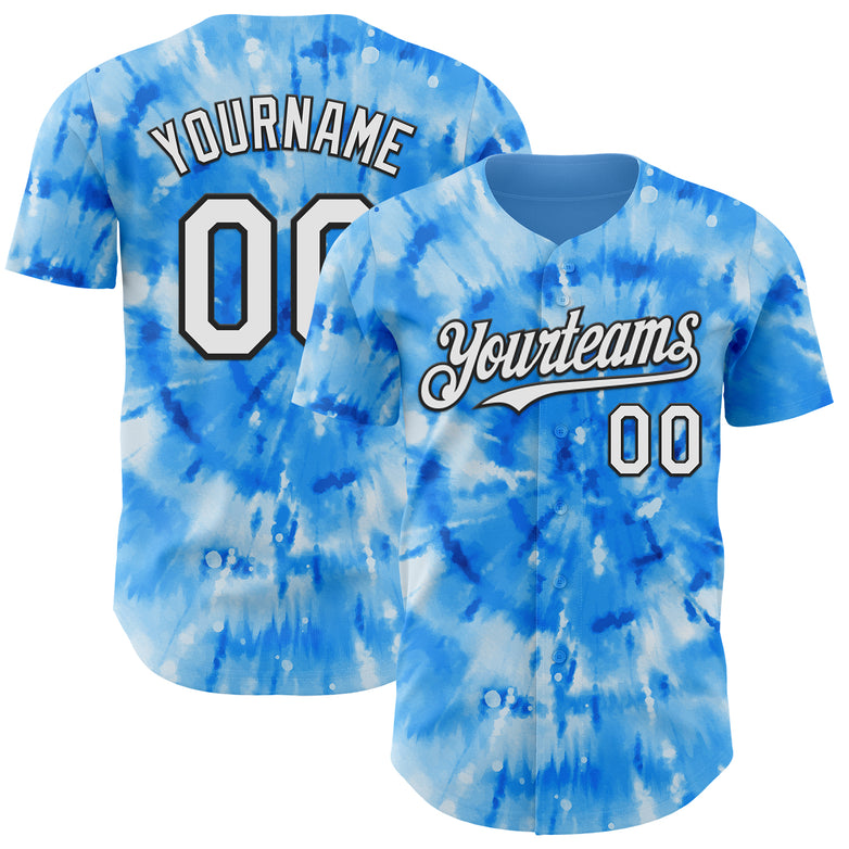Custom Tie Dye White-Black Shibori Pattern Authentic Baseball Jersey