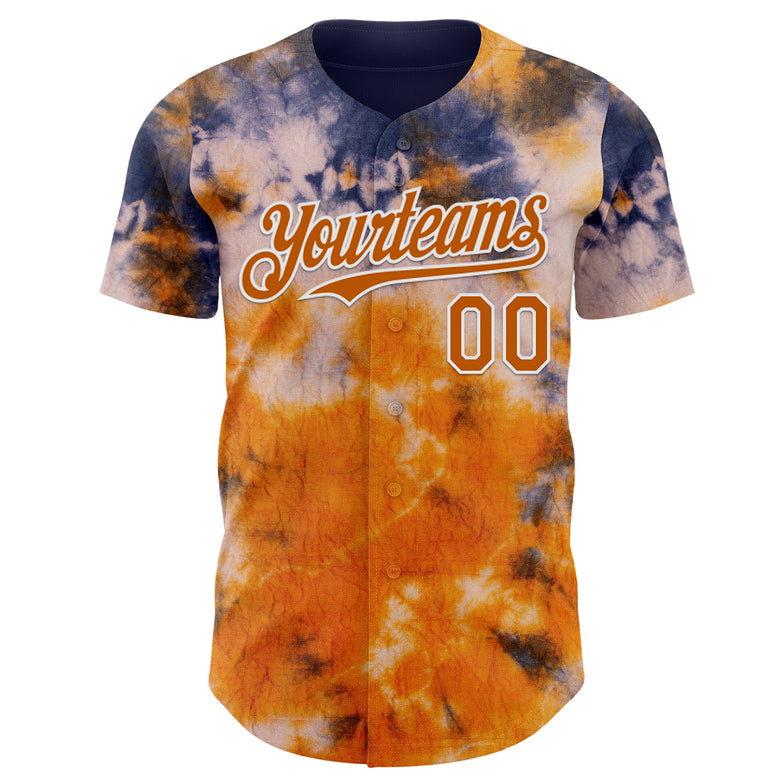 Custom Tie Dye Texas Orange-White Shibori Pattern Authentic Baseball Jersey
